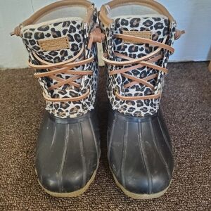 Sperry Leopard Print Boots with Black Sole